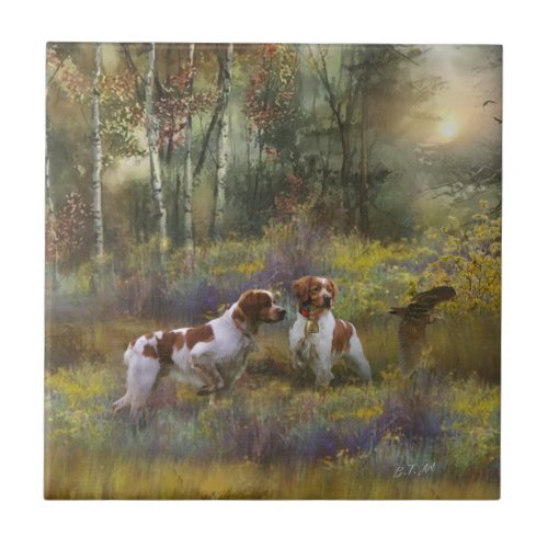 Brittany Spaniels  Woodcock Hunting  Art  Ceramic Tile