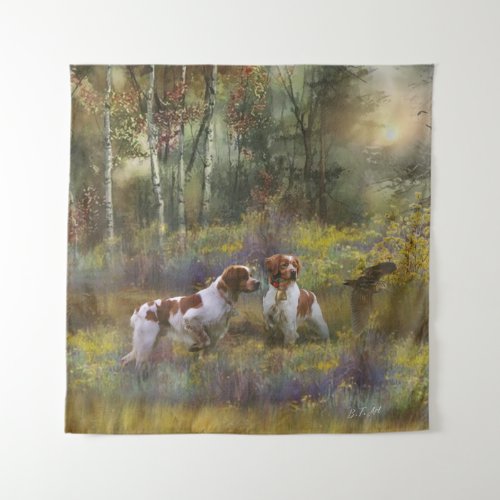 Brittany Spaniels  Woodcock Hunting  Art  Tapestry