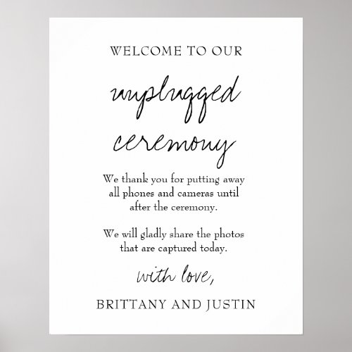 Brittany White Unplugged Ceremony Wedding Sign