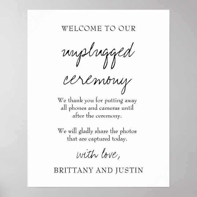Brittany White Unplugged Ceremony Wedding Sign (Front)