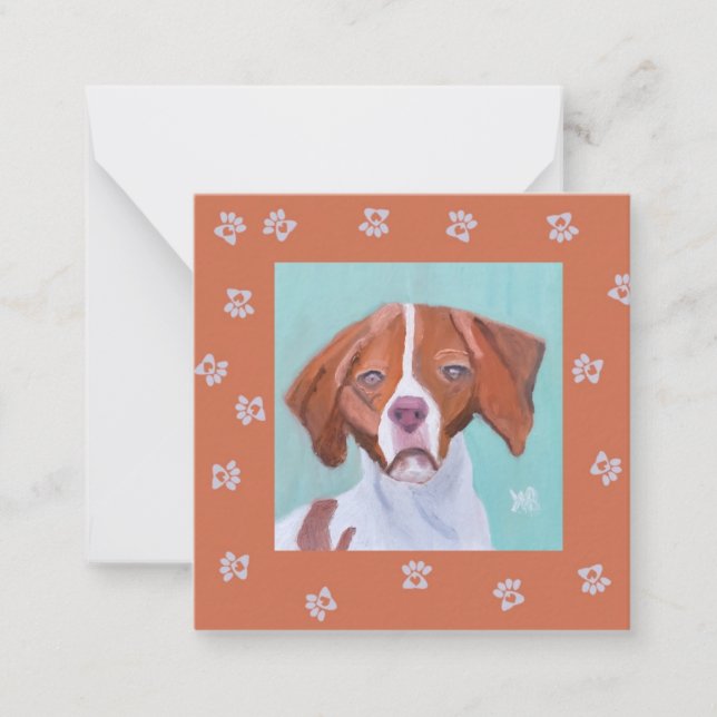 Brittany with Paw Prints Note Card (Front)