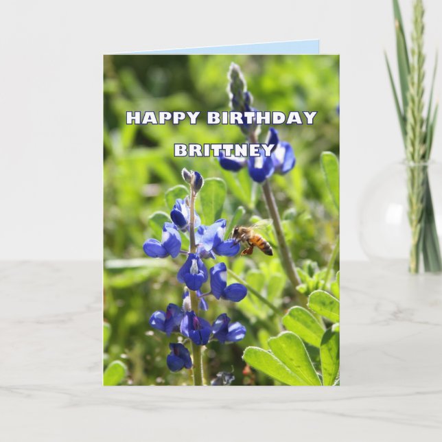 Brittney Texas Bluebonnet Happy Birthday Card (Front)