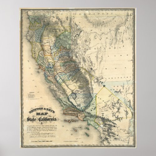 Britton and Reys Map of California Poster