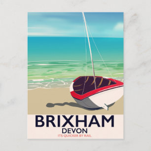 Brixham beach Devon vintage travel poster Postcard