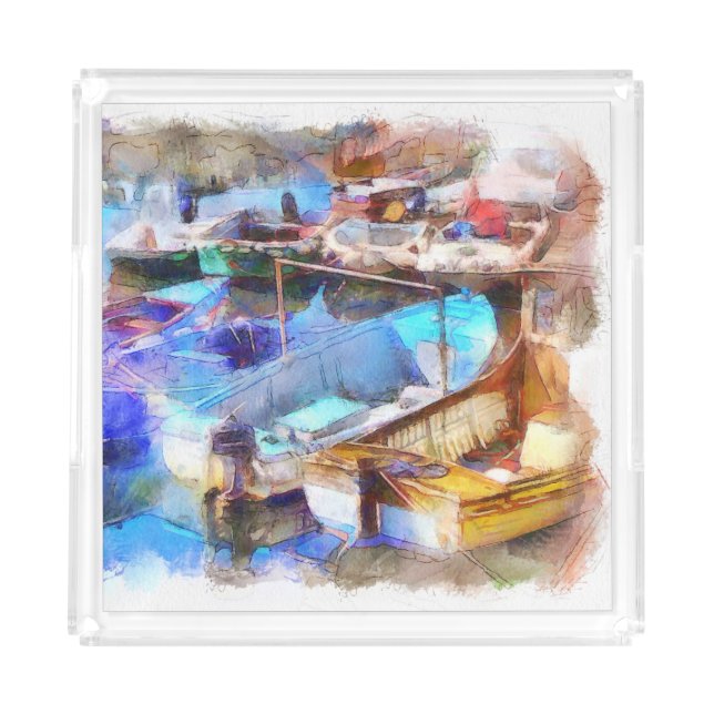 Brixham Harbour Devon UK Acrylic Tray (Front)