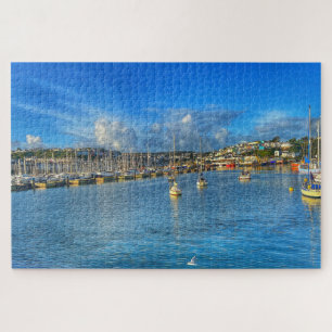 Brixham Marina: Sunny Devon Harbor & Seagull View Jigsaw Puzzle