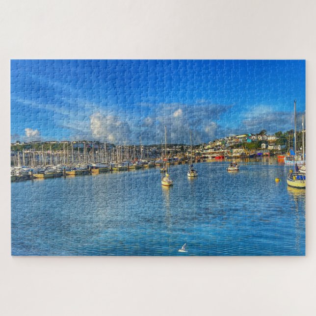 Brixham Marina: Sunny Devon Harbor & Seagull View Jigsaw Puzzle (Horizontal)
