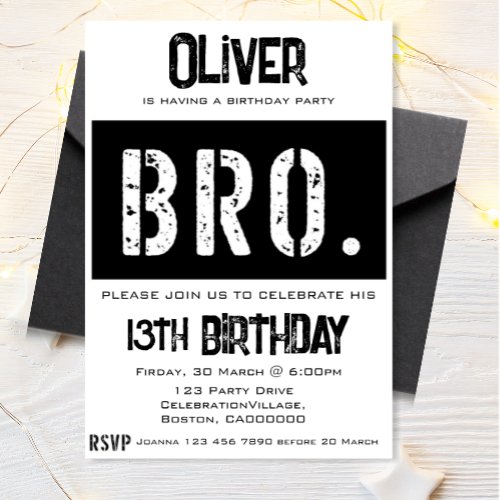 Bro 13th Birthday Party  Invitation