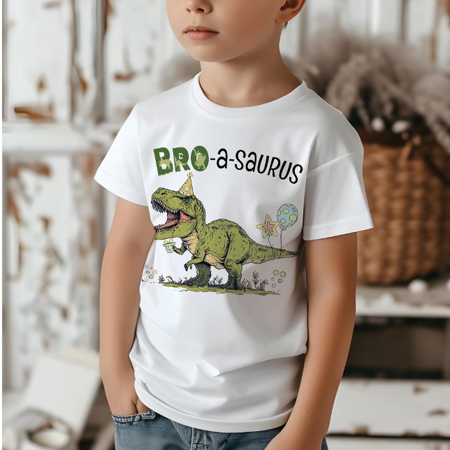Bro-a-saurus Dinosaur Theme Kids Birthday Party T-Shirt (Cute funny bro-a-saurus t-rex dinosaur theme kids birthday party matching brother family t-shirt)