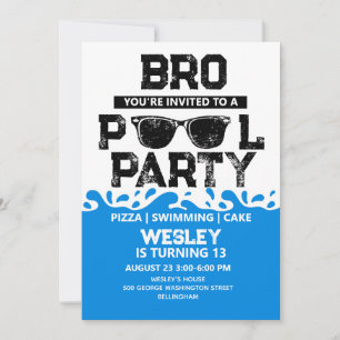 BRO Blue Pool Party Boy Birthday Invitation