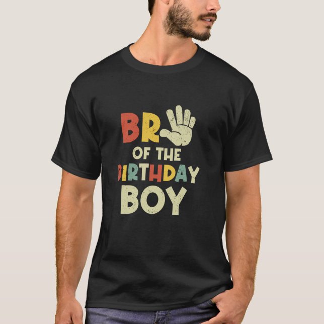 Bro Of The Birthday Boy Hi Five 5 Year Old Bday Fa T-Shirt (Front)