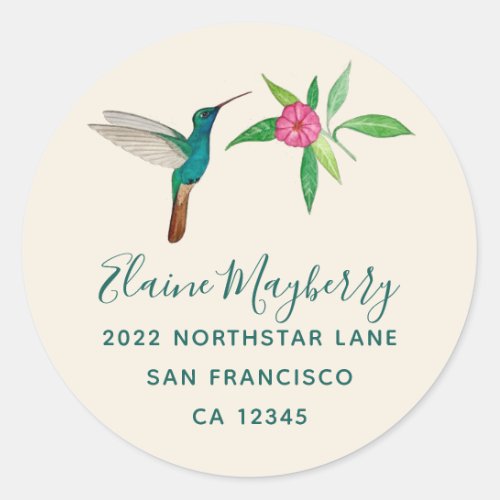 Broad_billed Hummingbird and Pink Flower  Classic  Classic Round Sticker