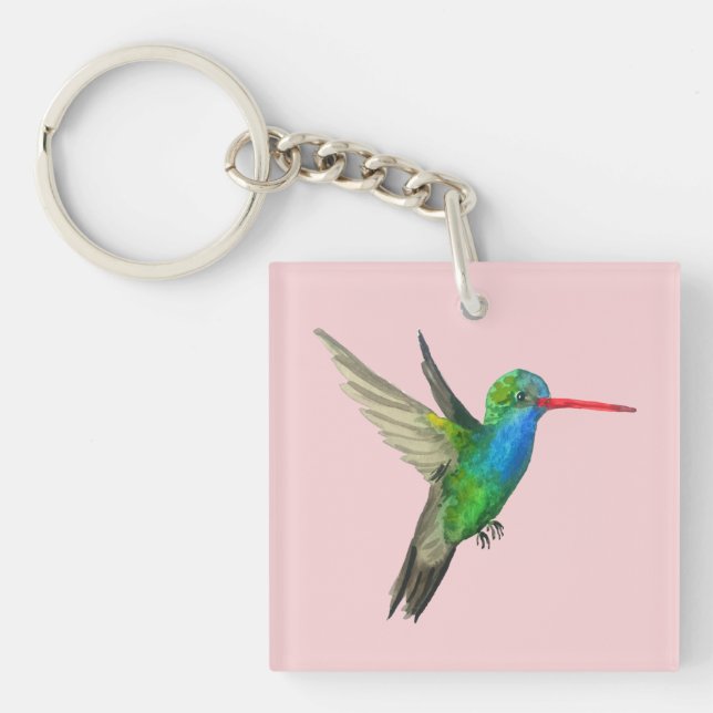 Broad-Billed Hummingbird cute bird watercolor Keychain (Front)