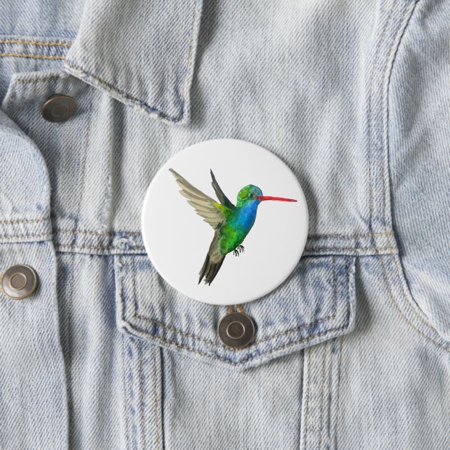 Broad-billed Hummingbird Watercolor Art Button (In Situ)