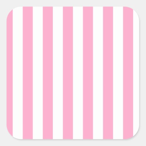 Broad Stripes _ White and Carnation Pink Square Sticker