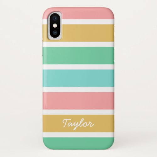 Broad Summer Stripes Custom Name iPhone XS Case