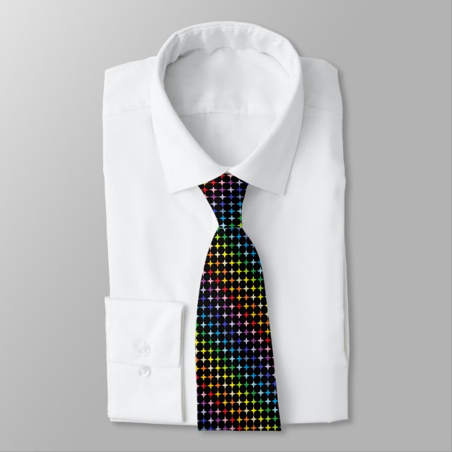 Broader Spectrum 4 Point Rainbow Stars Black Neck Tie (Tied)