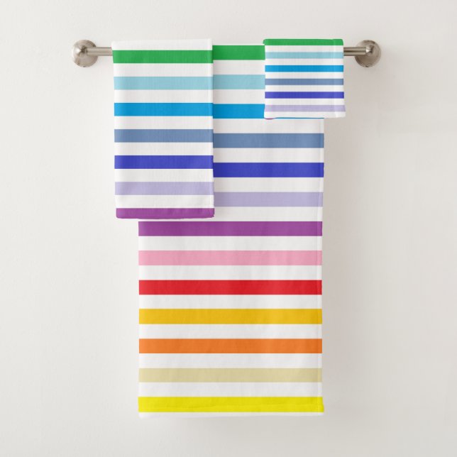 Broader Spectrum Rainbow and White Stripes Bath Towel Set (Insitu)