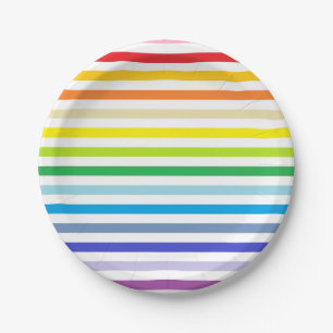 Broader Spectrum Rainbow and White Stripes Paper Plates