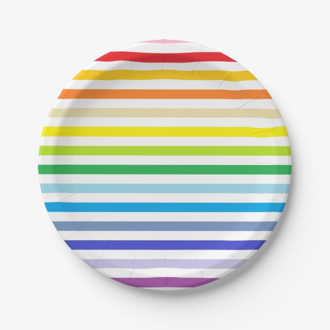 Broader Spectrum Rainbow and White Stripes Paper Plates (Front)