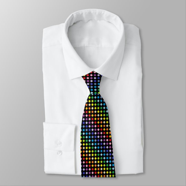 Broader Spectrum Rainbow Diamonds Black Neck Tie (Tied)