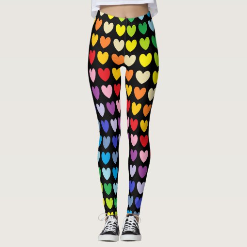 Broader Spectrum Rainbow Hearts Black Leggings | Zazzle