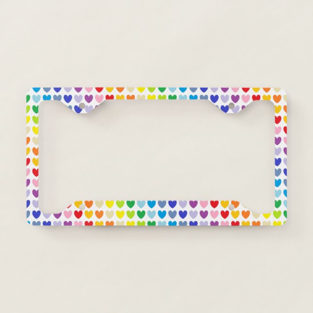 Broader Spectrum Rainbow Hearts License Plate Frame (Front)