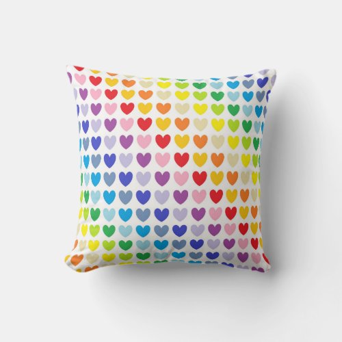 Broader Spectrum Rainbow Hearts Throw Pillow