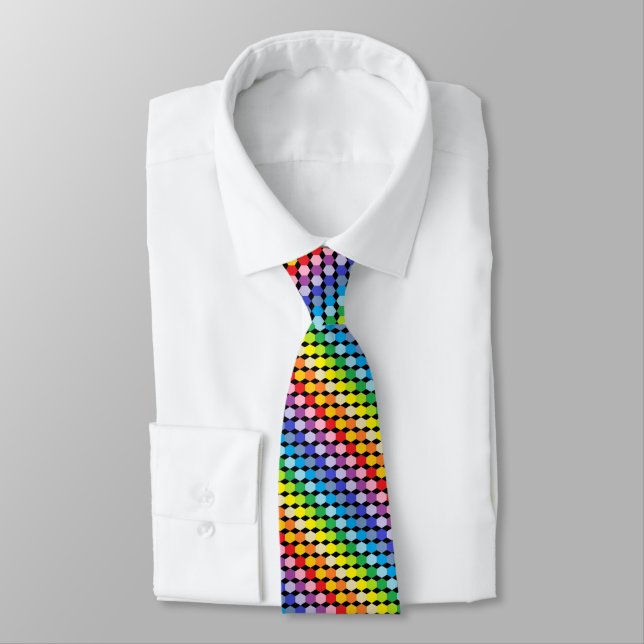 Broader Spectrum Rainbow Hexagons Black Neck Tie (Tied)
