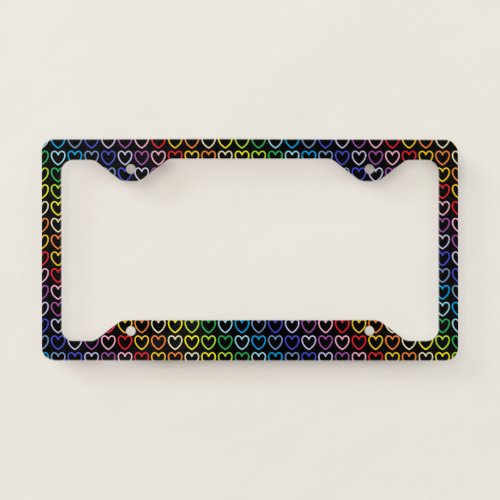 Broader Spectrum Rainbow Outlined Hearts Black License Plate Frame