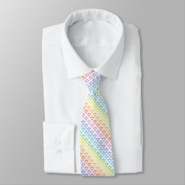 Broader Spectrum Rainbow Outlined Hearts Neck Tie (Tied)