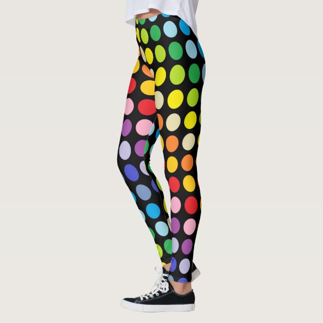 Broader Spectrum Rainbow Polka Dots Black Leggings (Left)