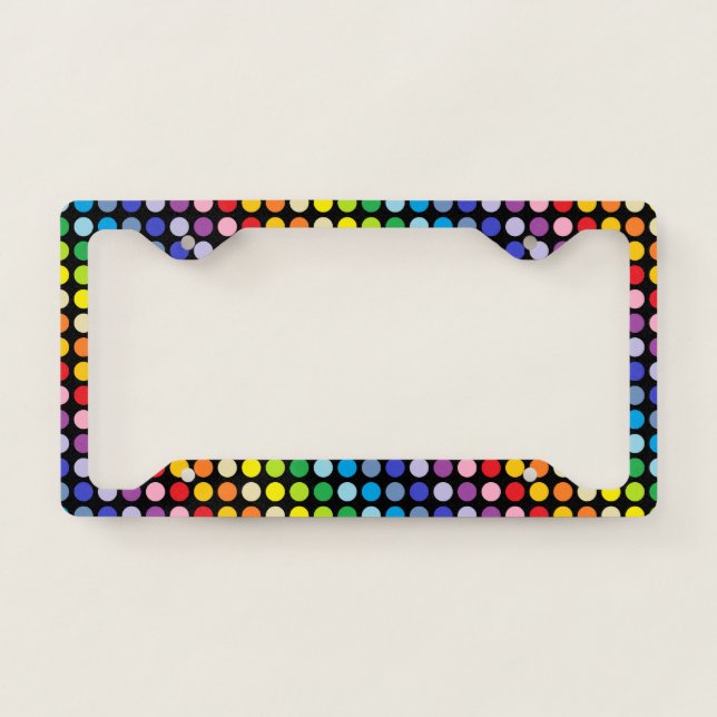 Broader Spectrum Rainbow Polka Dots Black License Plate Frame (Front)