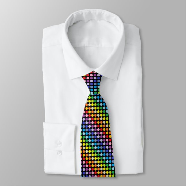 Broader Spectrum Rainbow Polka Dots Black Neck Tie (Tied)