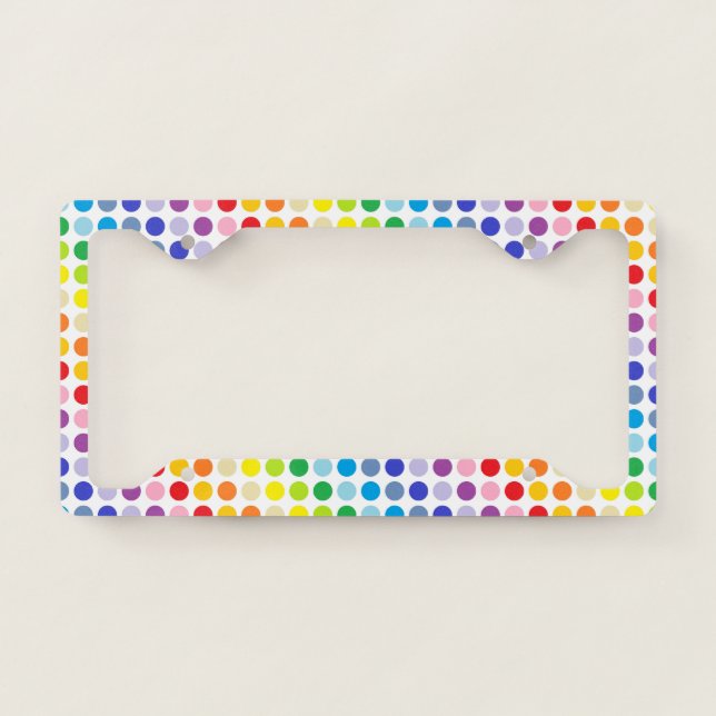 Broader Spectrum Rainbow Polka Dots License Plate Frame (Front)