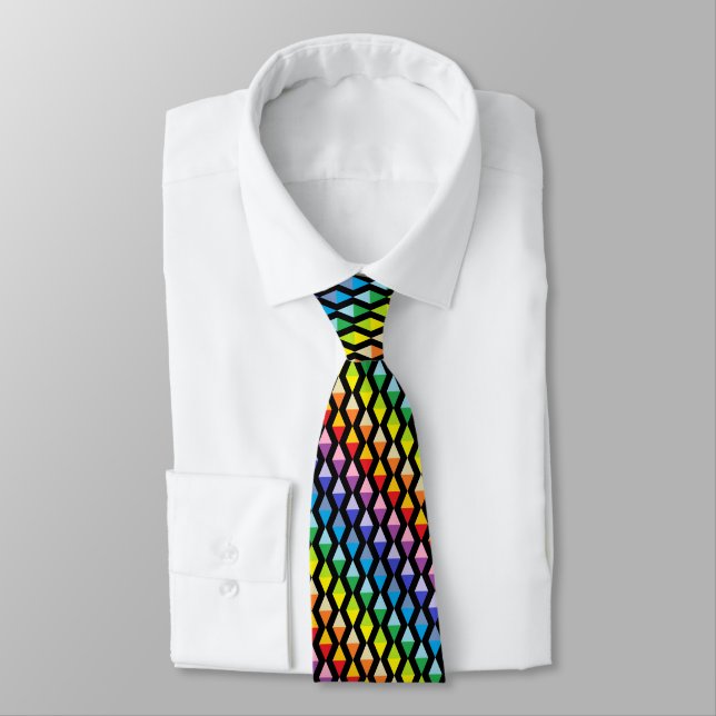 Broader Spectrum Rainbow Triangles Black Neck Tie (Tied)