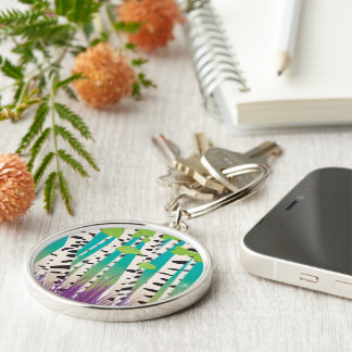 Broadleaved deciduous hardwood Birch Trees Keychain