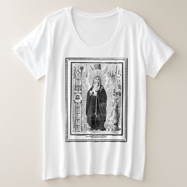Broadsheet with the Virgin of Sorrows Plus Size T-Shirt (Design Front)