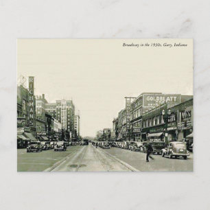 Broadway 1930s Gary, Indiana Postcard
