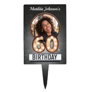 Broadway 60th Birthday Marquee Glamor Custom Photo Cake Topper