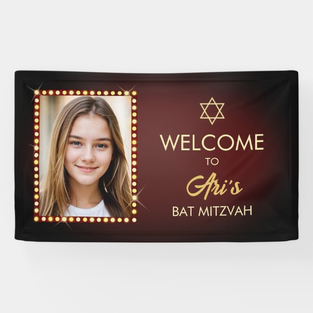 Broadway Bat Mitzvah Banner with Picture in Lights (Horizontal)