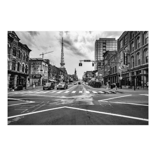 Broadway In Nashville Tennessee Black  White Photo Print