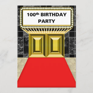 Broadway Marquee Red Carpet 100 th Birthday Party Invitation