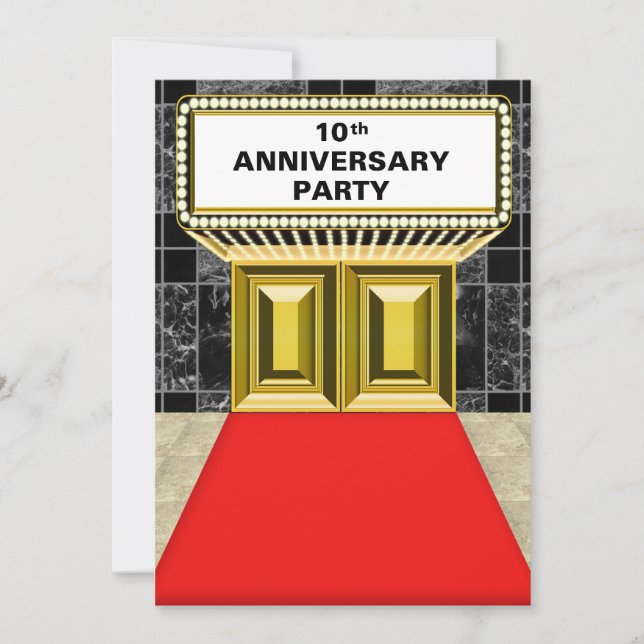 Broadway Marquee Red Carpet 10 th Anniversary Invitation (Front)