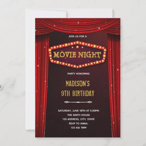 Broadway movie night red carpet party invitation