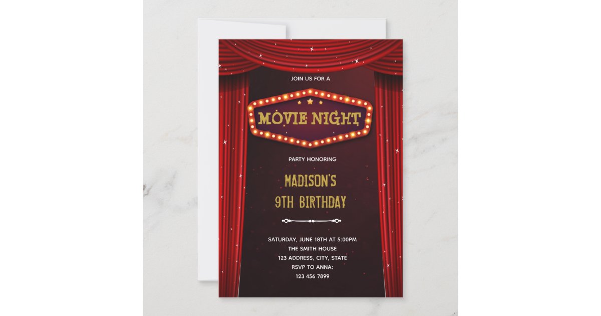 Broadway movie night red carpet party invitation | Zazzle