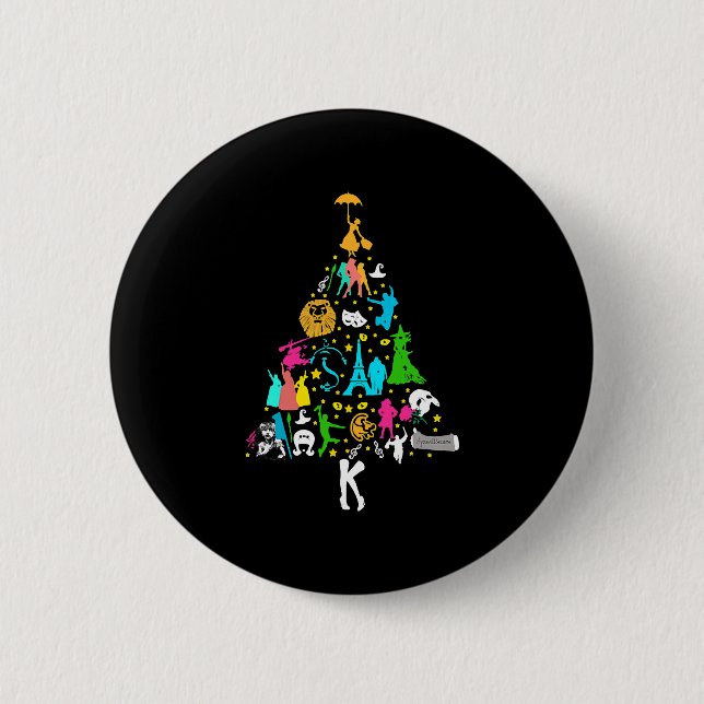 Broadway Musical Theatre Christmas Tree Funny Xmas Button (Front)