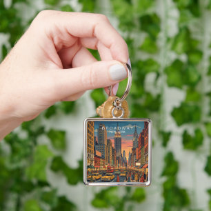 Broadway New York Travel Art Vintage Keychain