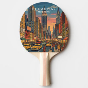Broadway New York Travel Art Vintage Ping Pong Paddle