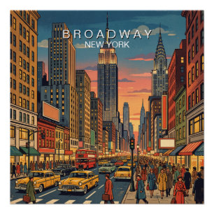Broadway New York Travel Art Vintage Poster